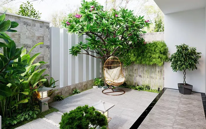 Thiết kế nhà phố có tiểu cảnh sân vườn thông thoáng ở Nha Trang
