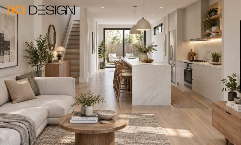 Bố trí phòng khách bếp liên thông nhà phố diện tích nhỏ