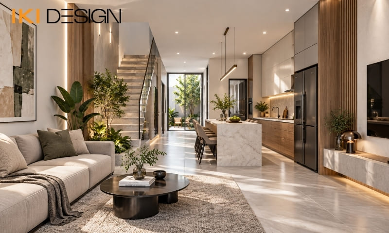 Bố trí phòng khách bếp liên thông