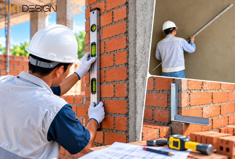 Kiểm tra độ thẳng đứng, phẳng và vuông góc của tường Kiểm tra độ thẳng đứng, phẳng và vuông góc của tường
