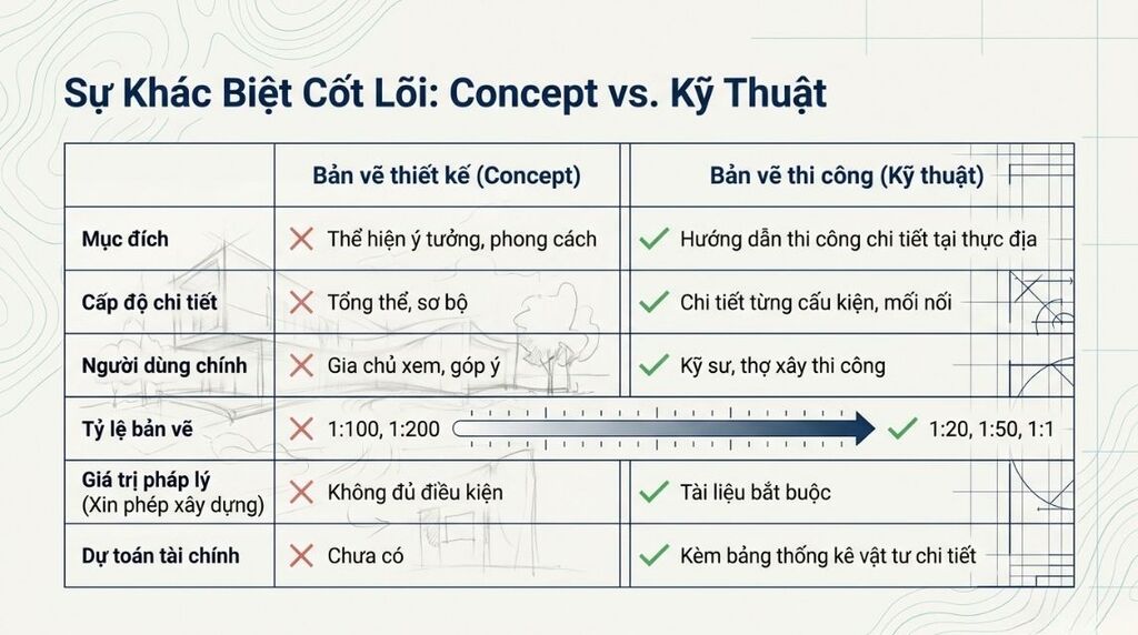 Phân biệt bản vẽ thiết kế kiến trúc và hồ sơ kỹ thuật thi công Phân biệt bản vẽ thiết kế kiến trúc và hồ sơ kỹ thuật thi công