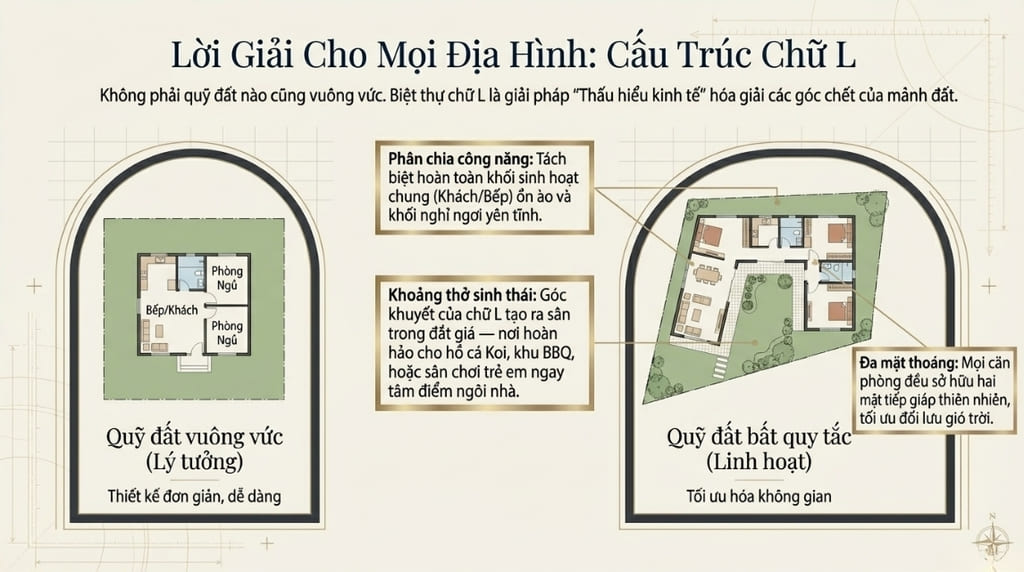 Biệt thự 1 tầng chữ L tân cổ điển