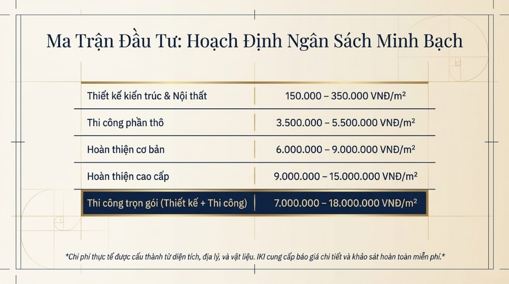 Bảng tham khảo chi phí xây biệt thự 1 tầng tân cổ điển