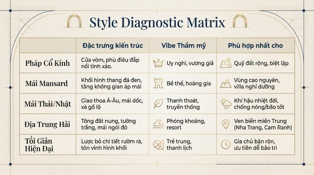 Các phong cách biệt thự 1 tầng tân cổ điển phổ biến nhất
