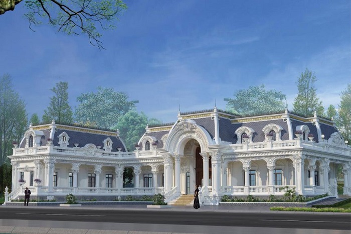Mẫu biệt thự 1 tầng tân cổ điển hình chữ L