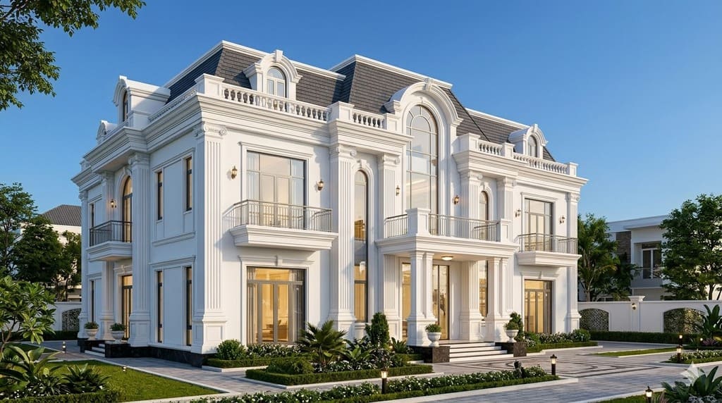 Mẫu biệt thự 2 tầng tân cổ điển kiểu Pháp