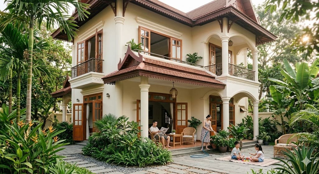 Thiết kế biệt thự 2 tầng tân cổ điển mái Thái