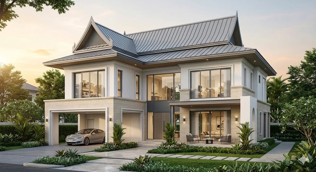 Thiết kế biệt thự 2 tầng tân cổ điển mái Thái