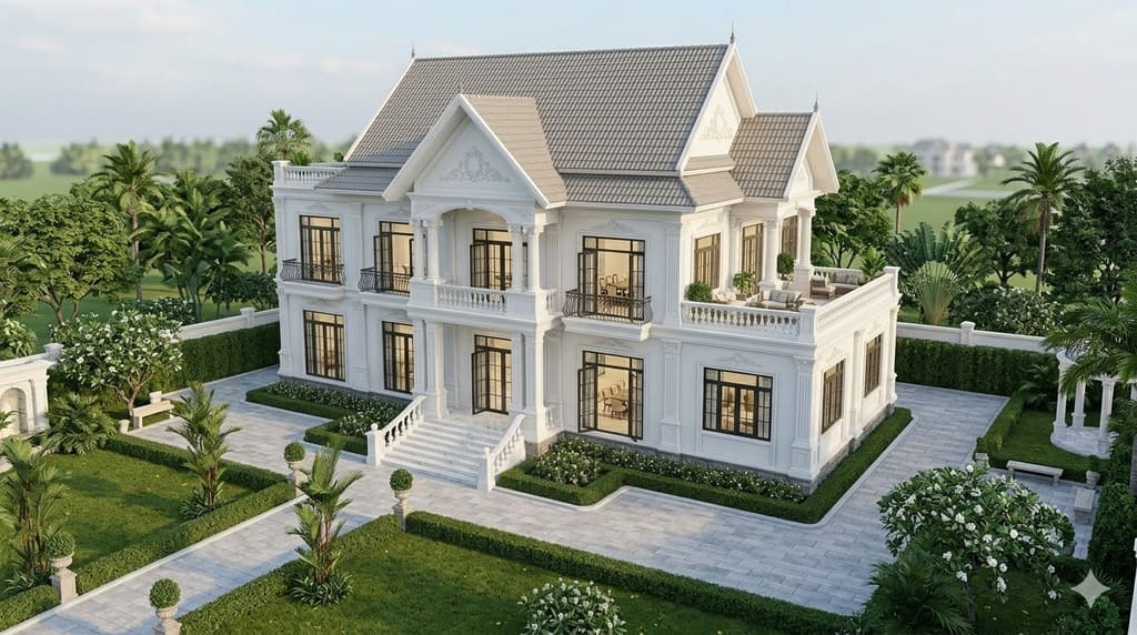 Biệt thự tân cổ điển 3 tầng kiểu Pháp mái Thái