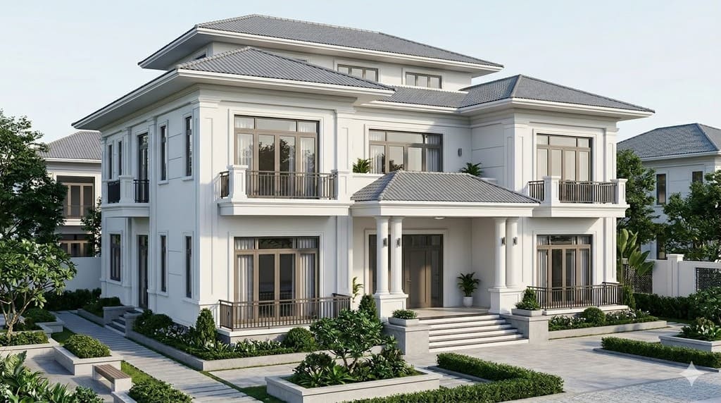 Mẫu biệt thự tân cổ điển 3 tầng kiểu Pháp mái Nhật