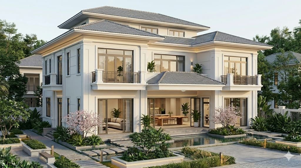 Mẫu biệt thự tân cổ điển 3 tầng kiểu Pháp mái Nhật