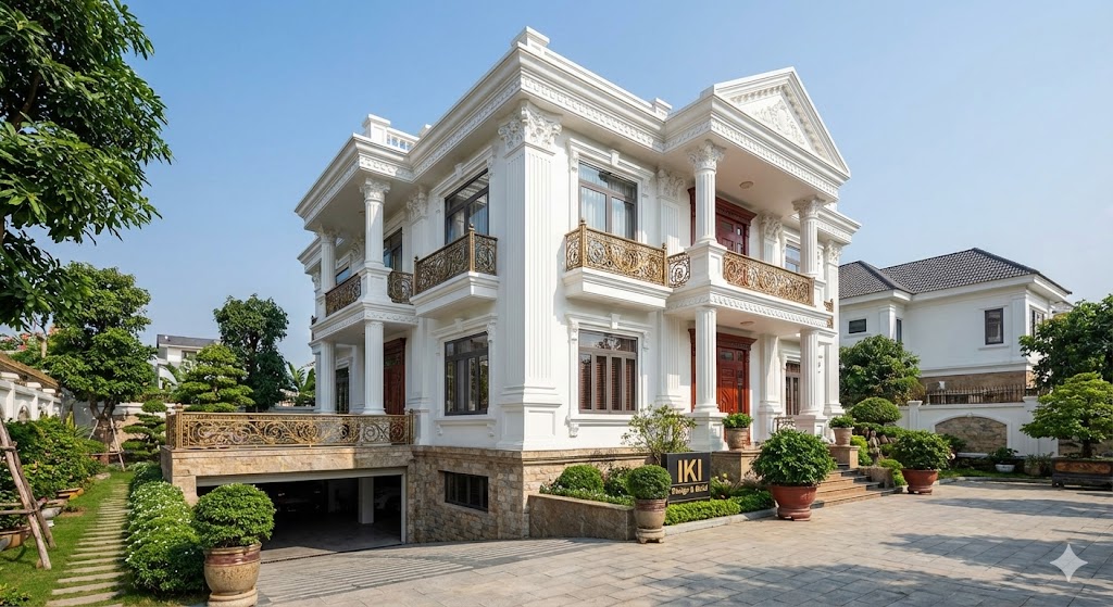 Biệt thự tân cổ điển 3 tầng kiểu Pháp có tầng hầm