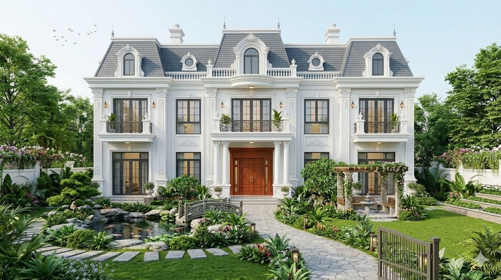 Biệt thự tân cổ điển 3 tầng kiểu Pháp xanh mát