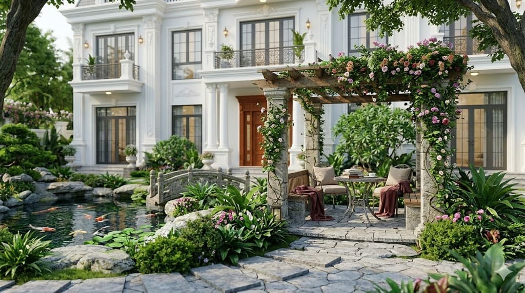 Biệt thự tân cổ điển 3 tầng kiểu Pháp xanh mát