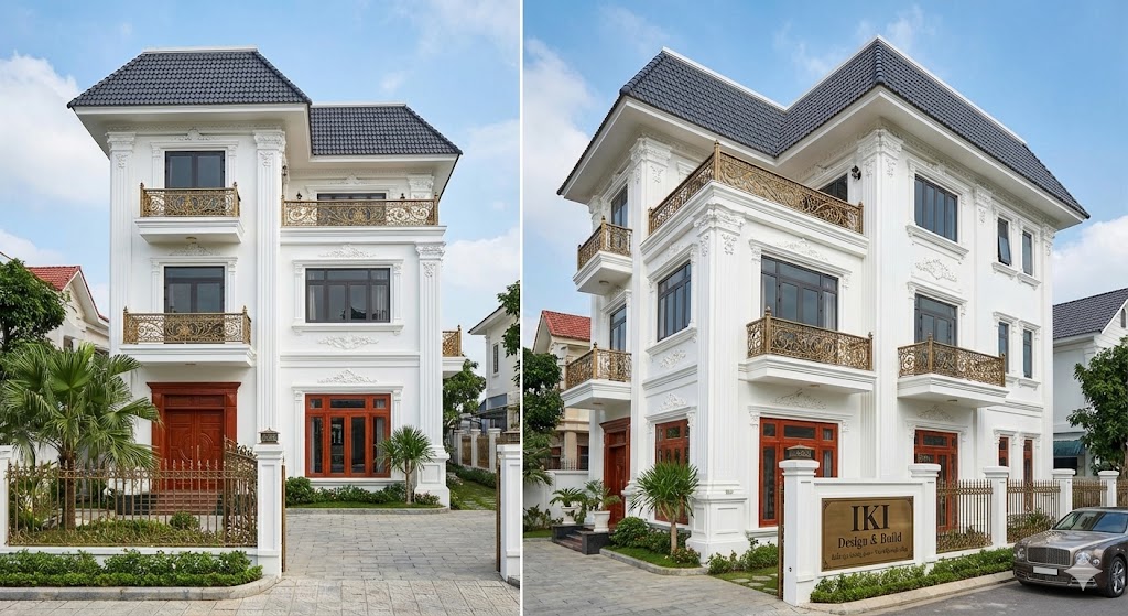 Mẫu biệt thự 3 tầng tân cổ điển kiểu Pháp 4 phòng ngủ