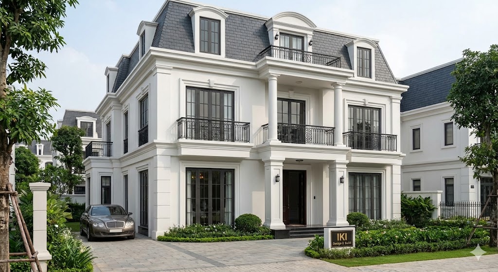 Mẫu biệt thự 3 tầng tân cổ điển kiểu Pháp 5 phòng ngủ
