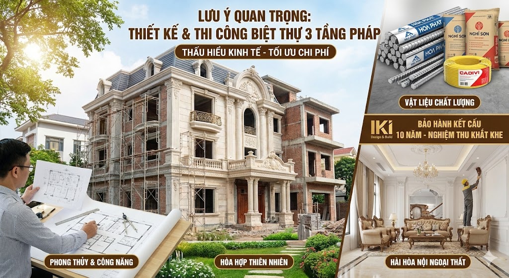 Những lưu ý quan trọng khi thiết kế và thi công biệt thự 3 tầng Pháp