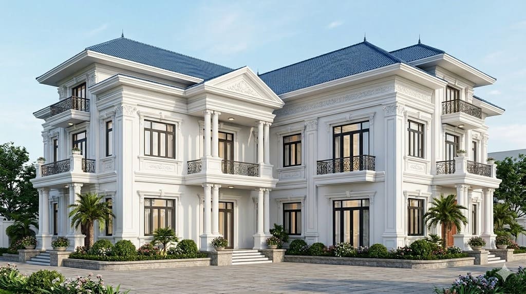 Biệt thự tân cổ điển chữ L 3 tầng kiểu Pháp