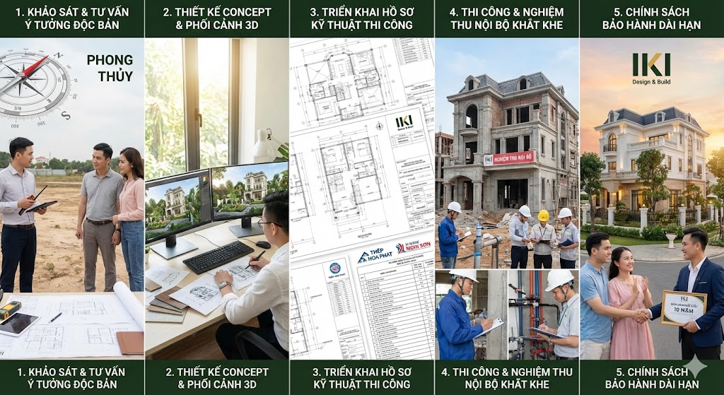 Quy trình thiết kế và thi công biệt thự tân cổ điển 3 tầng chuyên nghiệp tại IKI
