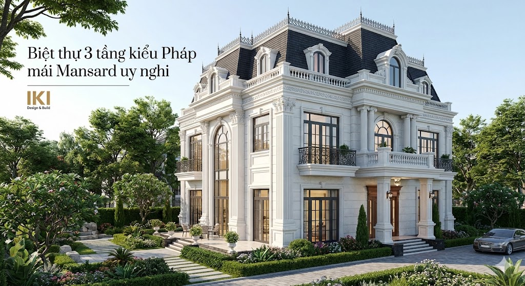 Biệt thự 3 tầng kiểu Pháp mái Mansard uy nghi