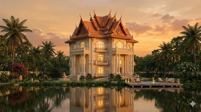 Thiết kế biệt thự 4 tầng tân cổ điển mái Thái thanh thoát