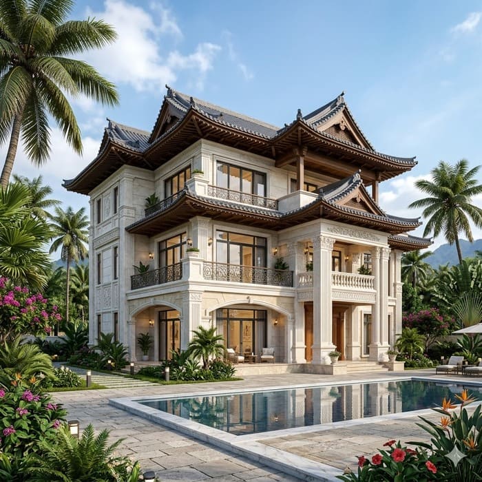 Mẫu biệt thự 4 tầng tân cổ điển mái Nhật tinh tế
