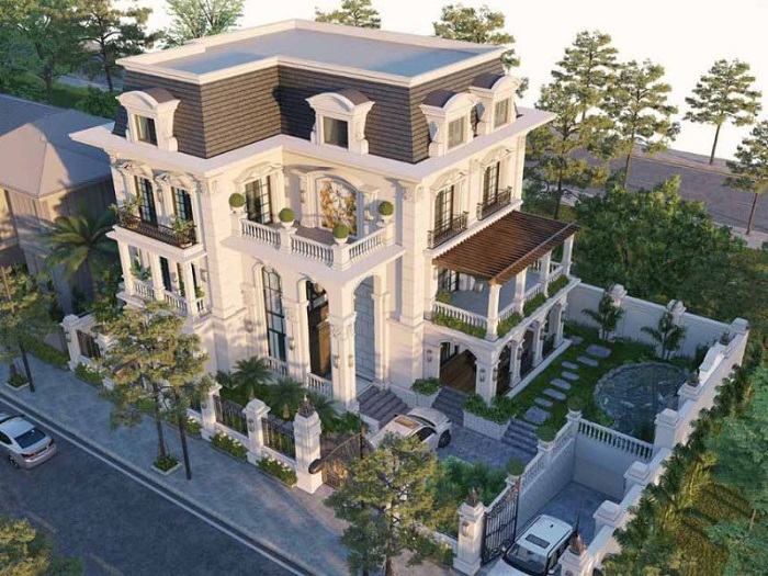 Mẫu biệt thự nhà vườn 4 tầng tân cổ điển sang trọng