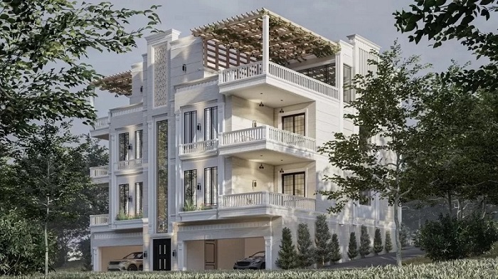 Biệt thự tân cổ điển 4 tầng có diện tích không gian rộng rãi, thoáng đãng