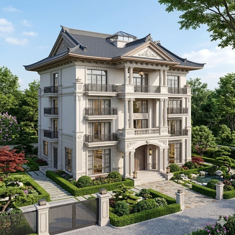 Biệt thự mái Nhật 5 tầng