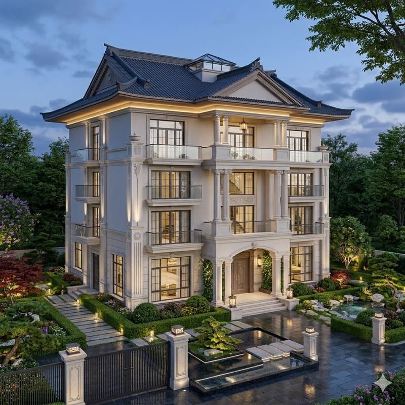 Biệt thự mái Nhật 5 tầng