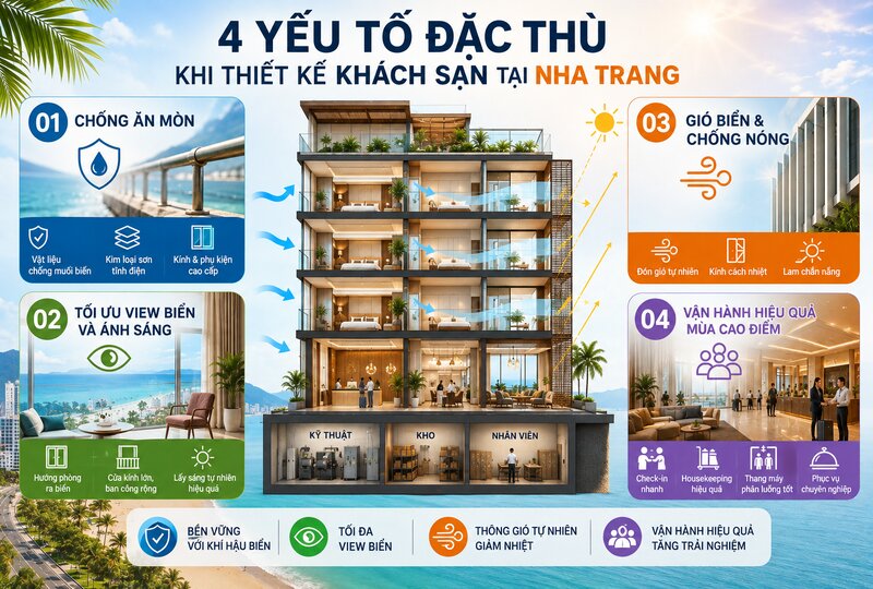 Mặt cắt minh họa hướng gió và giải pháp thông gió tự nhiên cho khách sạn ven biển Mặt cắt minh họa hướng gió và giải pháp thông gió tự nhiên cho khách sạn ven biển