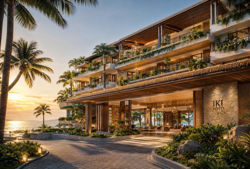 Thiết kế khách sạn phong cách Tropical tại Nha Trang, không gian mở, vật liệu tự nhiên, view biển Thiết kế khách sạn phong cách Tropical tại Nha Trang, không gian mở, vật liệu tự nhiên, view biển