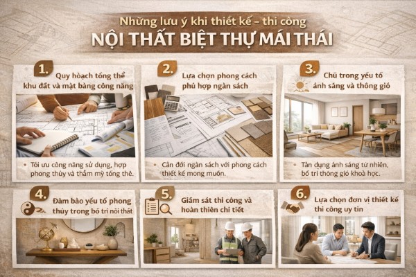 Những lưu ý khi thiết kế – thi công nội thất biệt thự mái Thái