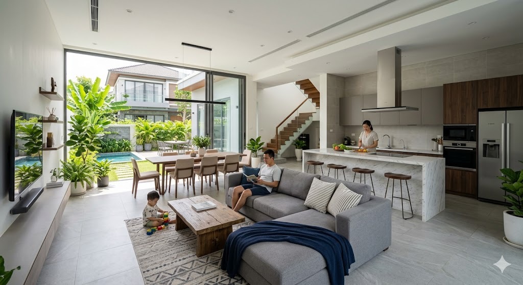 Mẫu nội thất biệt thự song lập không gian mở (Open Concept)