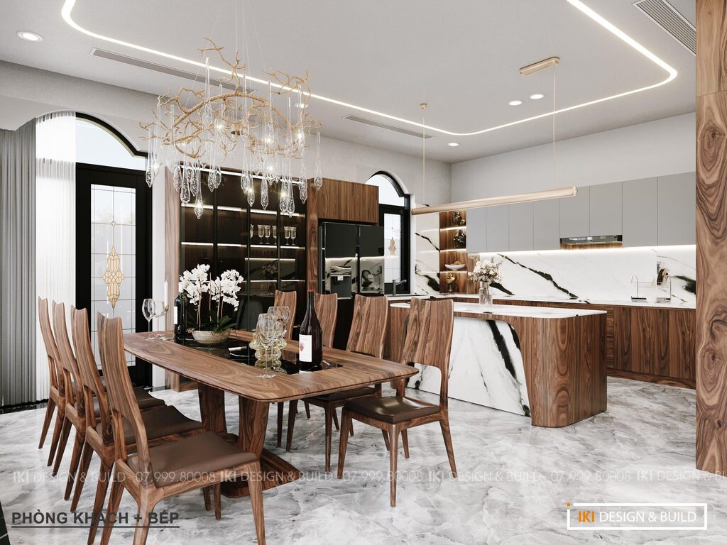 Mẫu phòng bếp biệt thự tân cổ điển với gỗ óc chó hiện đại, sang trọng Mẫu phòng bếp biệt thự tân cổ điển với gỗ óc chó hiện đại, sang trọng