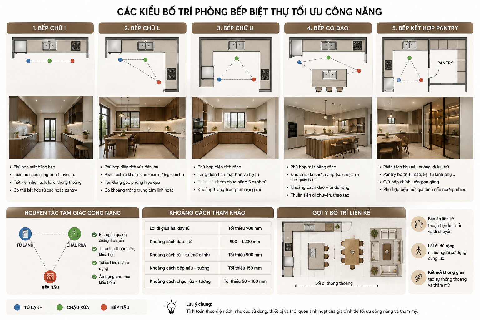Cách bố trí phòng bếp biệt thự tối ưu công năng Cách bố trí phòng bếp biệt thự tối ưu công năng