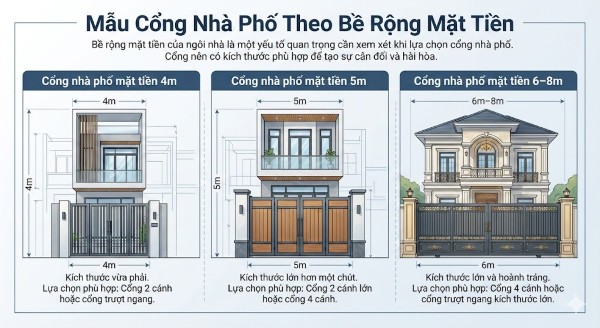 Mẫu cổng nhà phố theo bề rộng mặt tiền