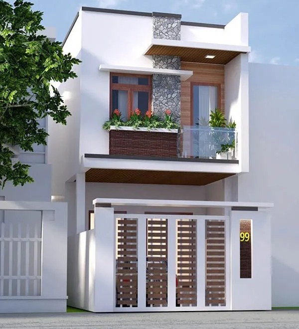 Mẫu cổng nhà phố 2 tầng đẹp hiện đại