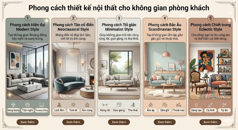 Phong cách thiết kế nội thất cho không gian phòng khách