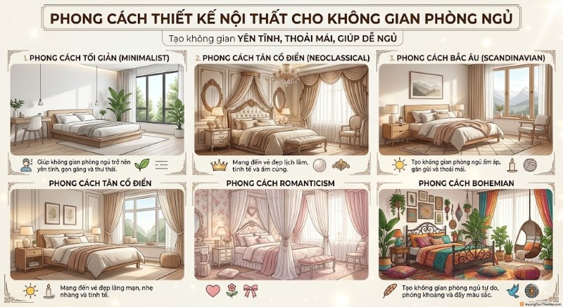 Phong cách thiết kế nội thất cho không gian phòng ngủ