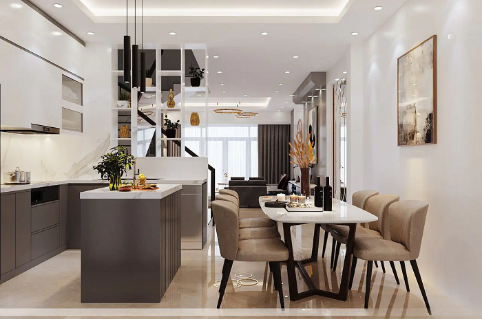 Bếp và bàn ăn cho căn hộ 45m2 2 phòng ngủ