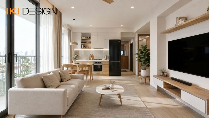 Chung cư 50m2 2 phòng ngủ thiết kế bởi IKI Design