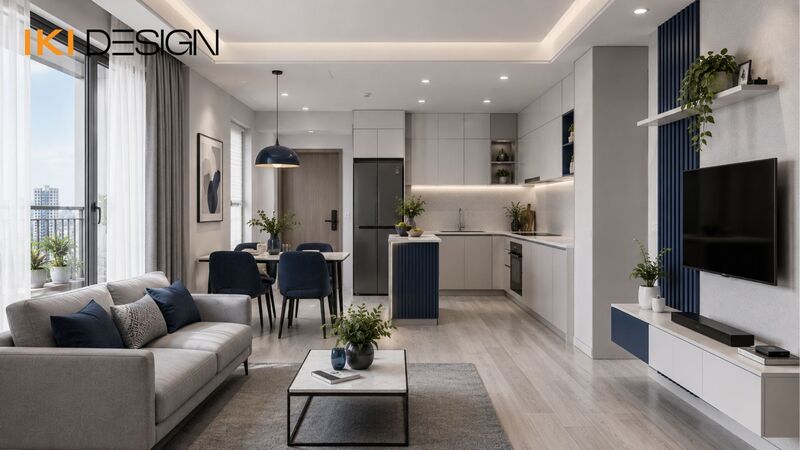 Chung cư 50m2 2 phòng ngủ phong cách hiện đại