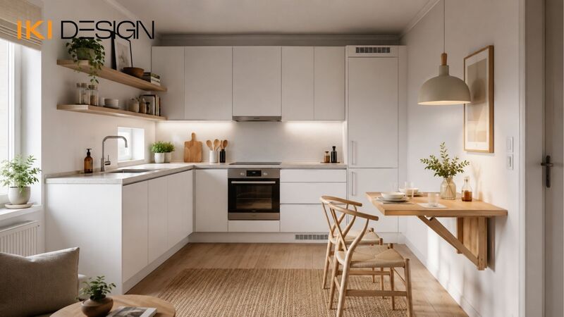 Mẫu phòng bếp phòng ăn chung cư 50m2 2 phòng ngủ