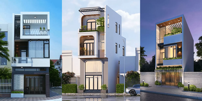 Hình khối kiến trúc hiện đại mang đến vẻ đẹp khỏe khoắn cho mặt tiền nhà phố 5m 3 tầng