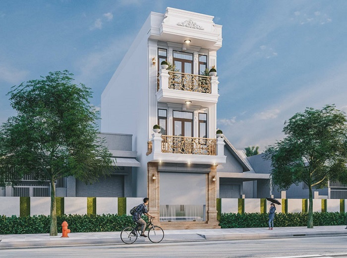 Mặt tiền nhà phố 5m 3 tầng​ phong cách tân cổ điển