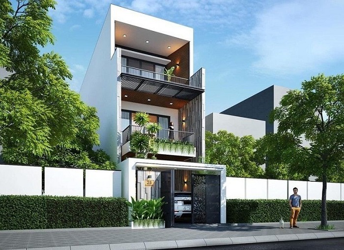 Mẫu nhà phố 5m 3 tầng có ban công xanh