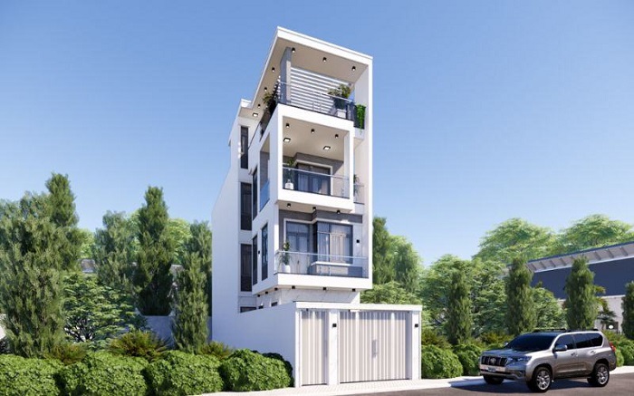 Mẫu nhà phố 5m 3 tầng sử dụng kính cường lực