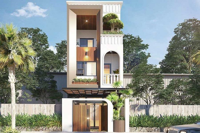 Mặt tiền nhà phố 5m 3 tầng sử dụng vật liệu xanh