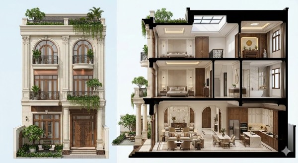 Đặc điểm nổi bật của mẫu nhà phố tân cổ điển 3 tầng